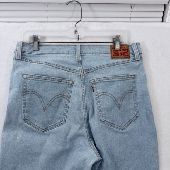 Levis Jeans Womens 32x33 Blue Light Wash Ribcage Boot Stretch High Rise - Picture 15 of 16
